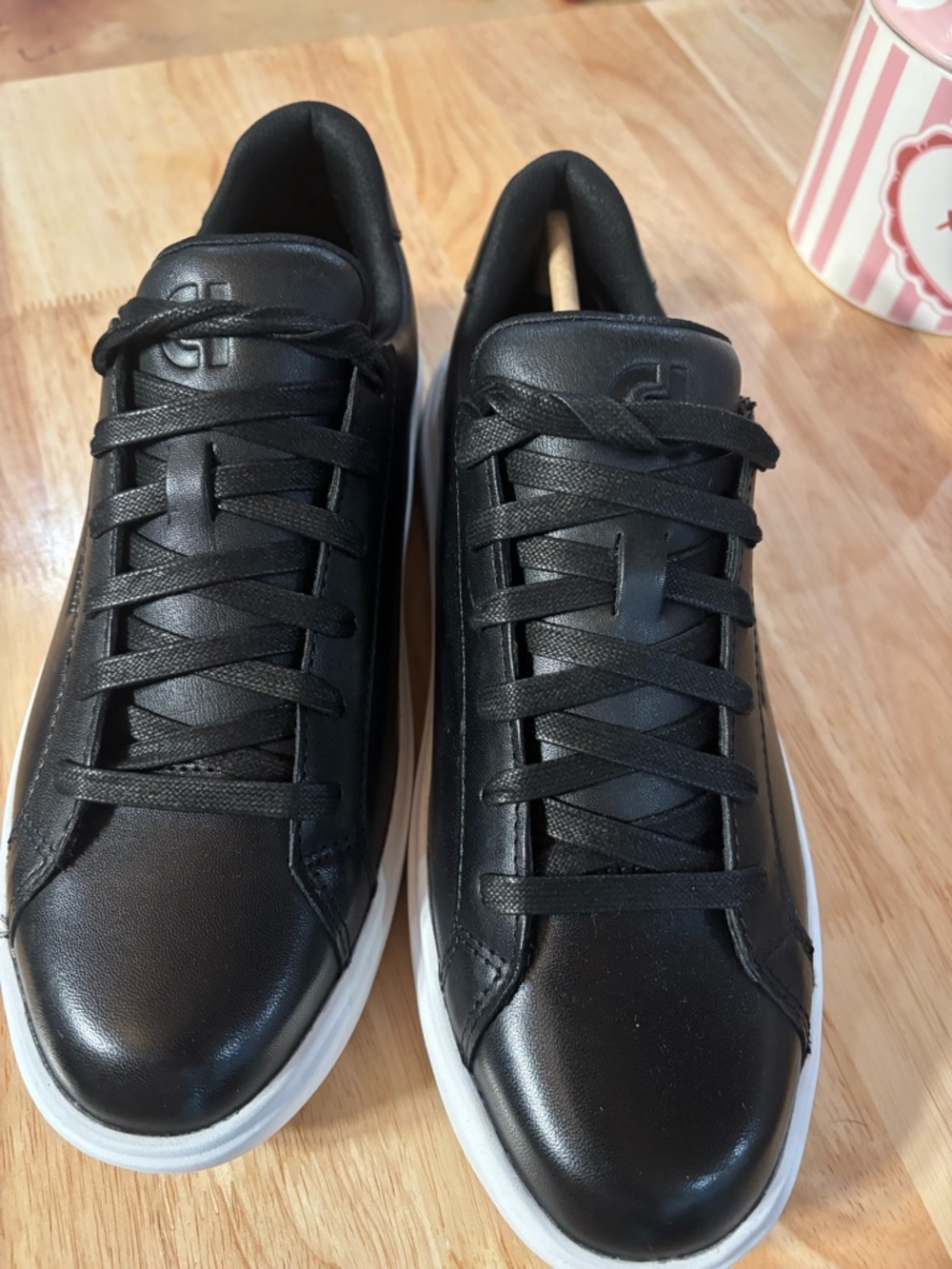 Cole Haan Black Leather Low-Top Sneakers with White Sole